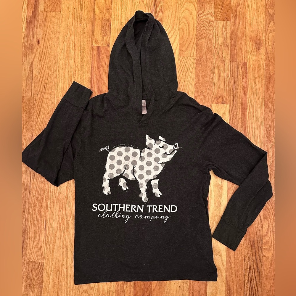 Southern Trend Size Small Black Gray Hoodie with Polka Dot Pig Design